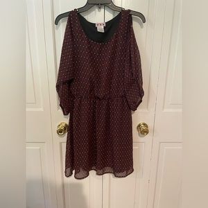 Three Pink Hearts Cold Shoulder patterned dress 3/4 sleeve Size L